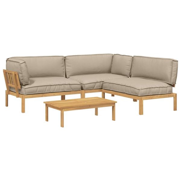 vidaXL Sofa Set mit Kissen Uni 4 pcs Taupe Massivholz Akazie