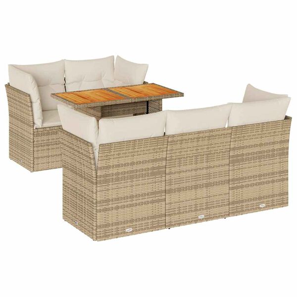 vidaXL 6-tlg. Garten-Sofagarnitur mit Kissen Beige Poly Rattan