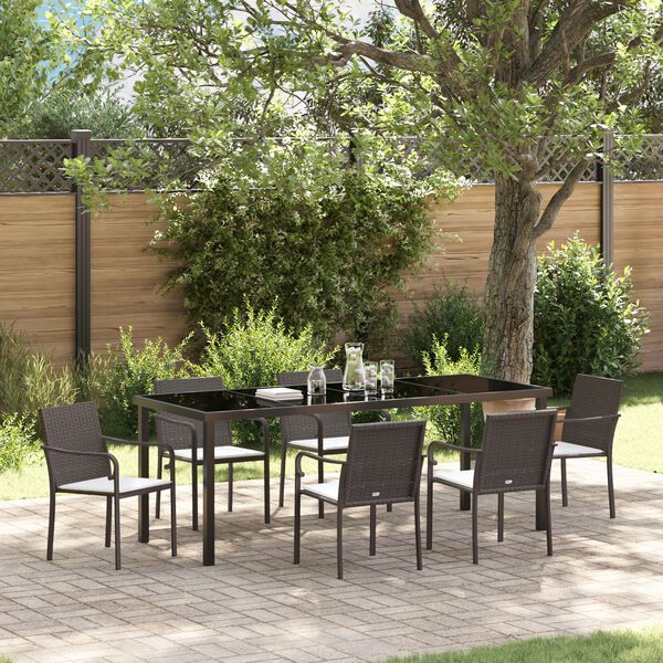 vidaXL Garten Essgruppe 7 pcs Braun und Schwarz PE-Rattan