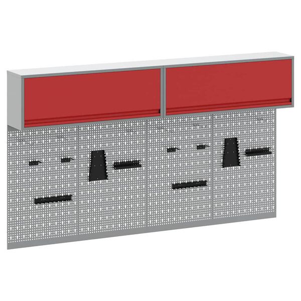 vidaXL Werkzeugschrank und Pegboard Set 6 pcs Rot 200 x 25 x 115 cm