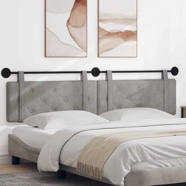 vidaXL H&auml;ngevorderseite Wandmontiert Hellgrau 210 x 55 x 5 cm Samt