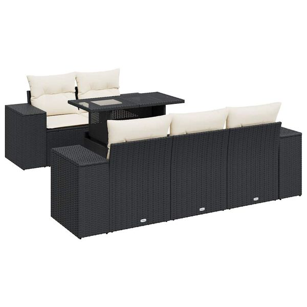vidaXL 6-tlg. Garten-Sofagarnitur mit Kissen Schwarz Poly Rattan