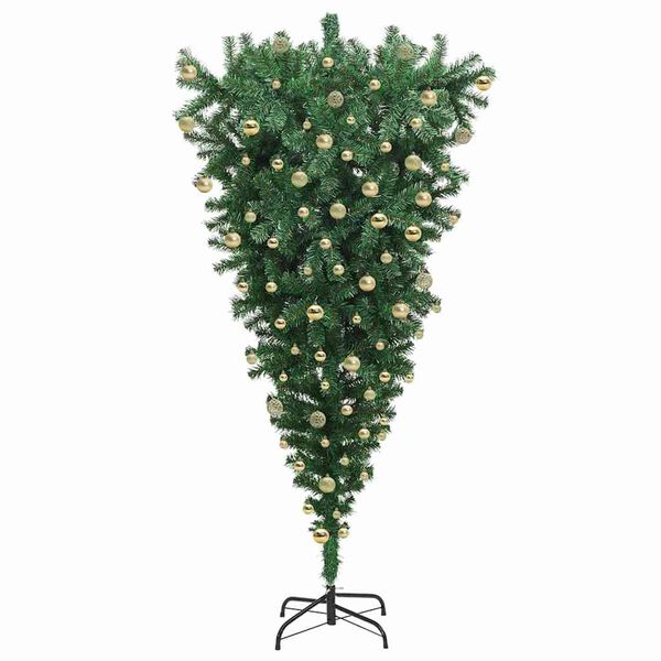 vidaXL Umgedrehter Kunst Weihnachtsbaum mit Kugelset Gr&uuml;n 180 cm PVC