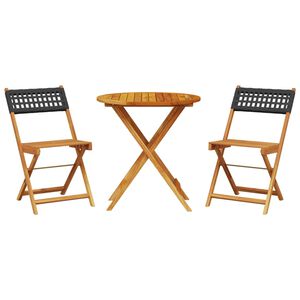 vidaXL 3-tlg. Bistro-Set Schwarz Poly Rattan und Massivholz