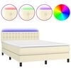 vidaXL Boxspringbett mit Matratze & LED Creme 140x190 cm Kunstleder