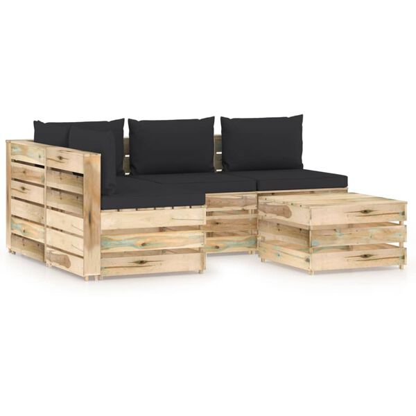 vidaXL 5-tlg. Garten-Lounge-Set mit Kissen Gr&uuml;n Impr&auml;gniertes Holz