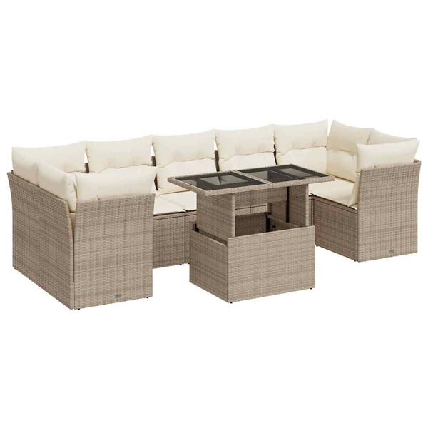 vidaXL 8-tlg. Garten-Sofagarnitur mit Kissen Beige Poly Rattan