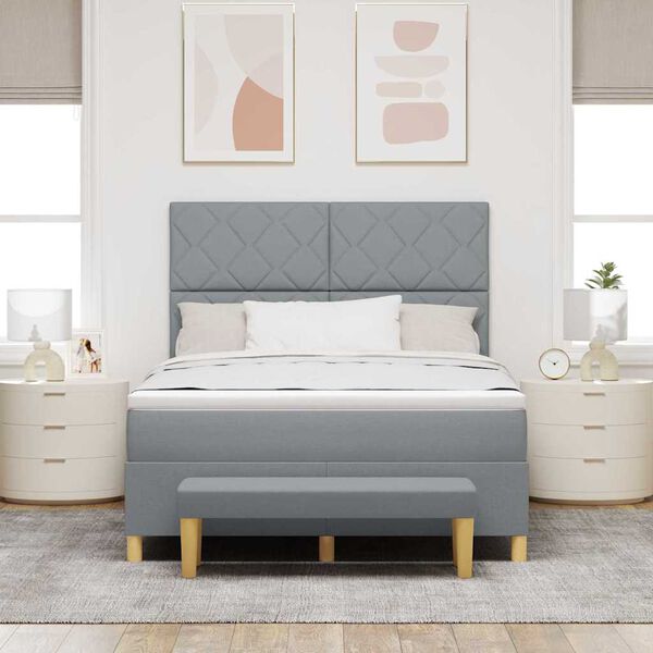 vidaXL Boxspringbett mit Matratze Hellgrau 160 x 200 cm Stoff