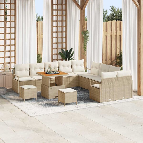 vidaXL Garten-Sofa-Set mit Kissen mit Speicher 13 pcs Beige und Creme