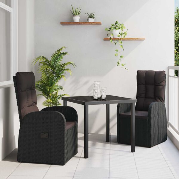 vidaXL Garten Essgruppe mit Kissen 3 pcs Schwarz Poly-Rattan