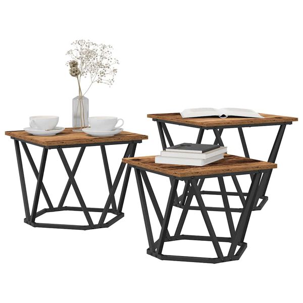 vidaXL Couchtisch 3 pcs Altholz Ingenieure Holz und Stahl