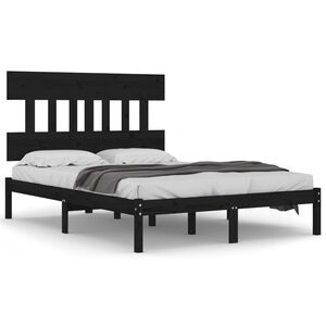 vidaXL Massivholzbett Schwarz 140x190 cm