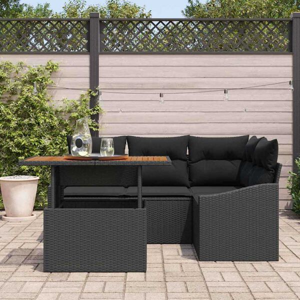 vidaXL Garten-Sofa-Set mit Speicher 5 pcs Schwarz Poly Rattan