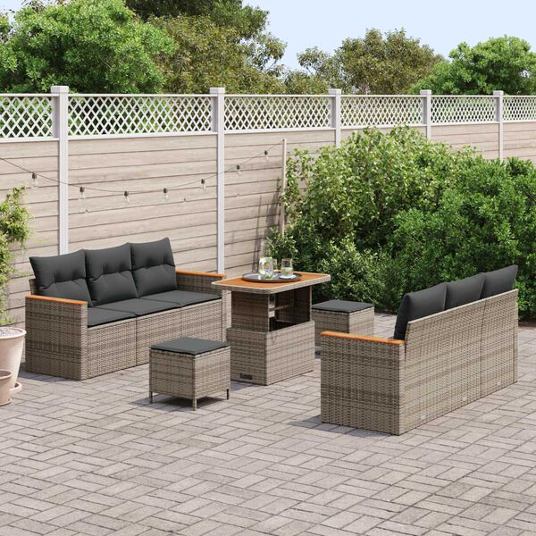 vidaXL Gartensofa-set mit Kissen 11 pcs Grau Poly-Rattan
