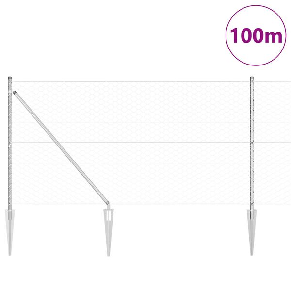 vidaXL Zaunpfosten Silber 100 x 1 m (50 mm Maschenweite) Stahl