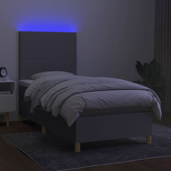 vidaXL Boxspringbett mit Matratze & LED Hellgrau 100x200 cm Stoff