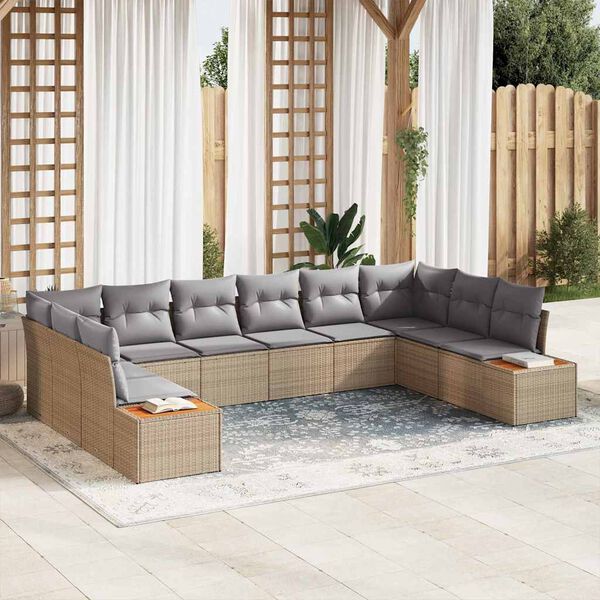 vidaXL Gartensofa-set mit Kissen 10 pcs Beige und Hellgrau Polyrattan