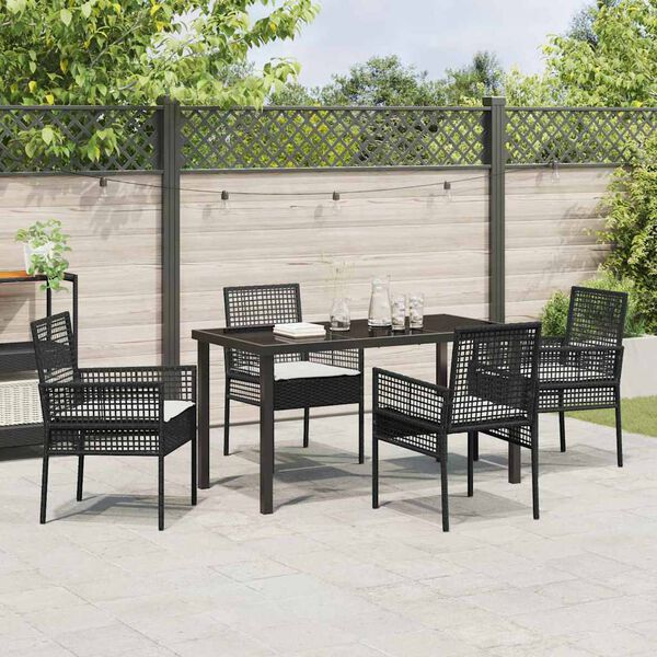 vidaXL Garten Essgruppe mit Kissen 5 pcs Schwarz Poly-Rattan