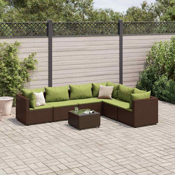 vidaXL 7-tlg. Garten-Lounge-Set mit Kissen Braun Poly Rattan