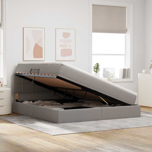 vidaXL Bett mit Stauraum und LED mit Matratze Taupe 180 x 200 cm Stoff