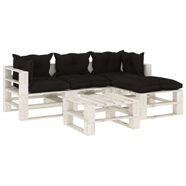 vidaXL 5-tlg. Garten-Lounge-Set Paletten mit Kissen in Schwarz Holz