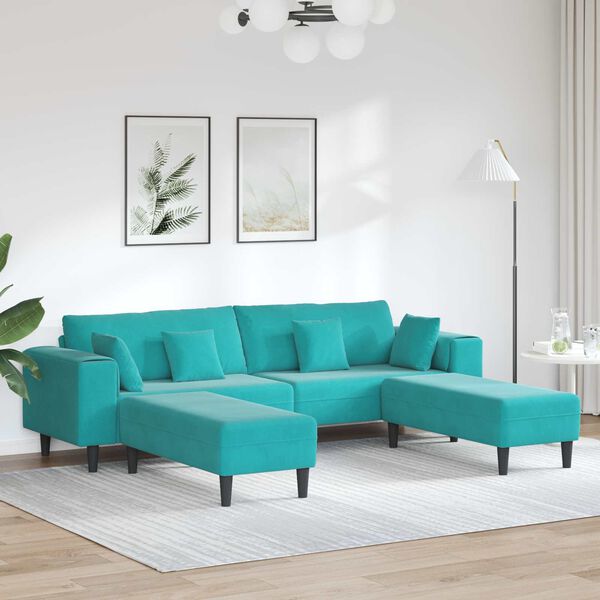 vidaXL Sofa mit Kissen 3 pcs T&uuml;rkis Samt