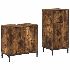 vidaXL Badezimmerm&ouml;bel-Set 2 Stk. R&auml;uchereiche Sperrholz und Metall