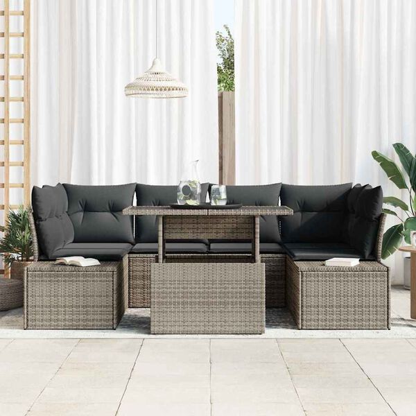vidaXL Sofa Set mit Kissen 7 pcs Grau Poly-Rattan