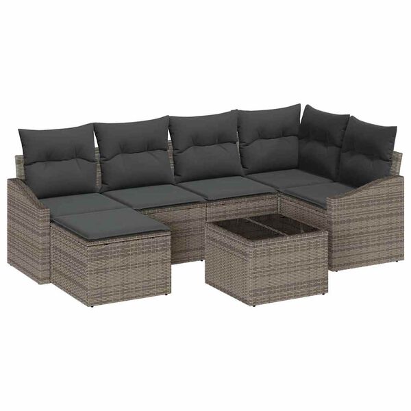 vidaXL Sofa Set mit Kissen 7 pcs Grau Poly Rattan