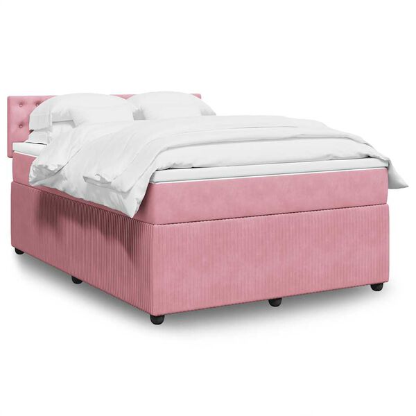vidaXL Boxspringbett mit Matratze Rosa 140x190 cm Samt