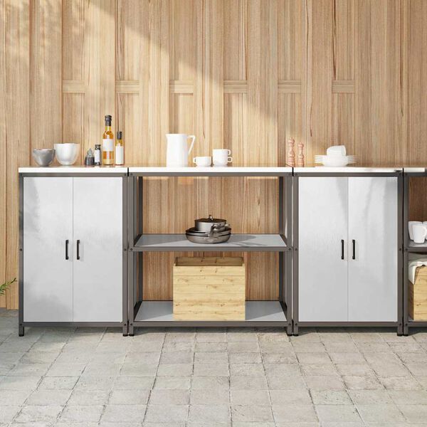 vidaXL Aufbewahrungsset für die Küche mit Regal 3 pcs Silber Stahl