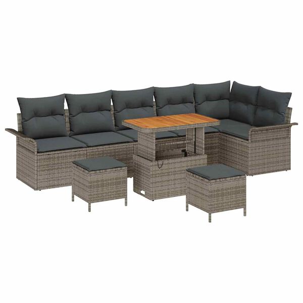 vidaXL Garten-Sofa-Set mit Kissen mit Speicher mit Kissen 9 pcs Grau