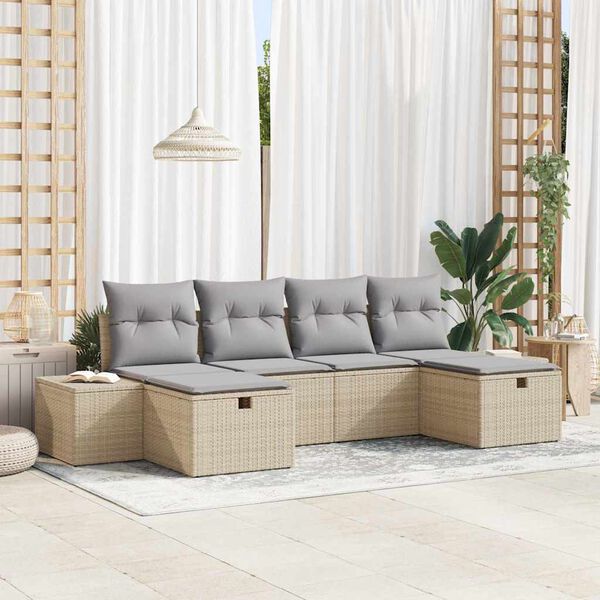 vidaXL Gartensofa-set mit Kissen 6 pcs Beige Poly-Rattan
