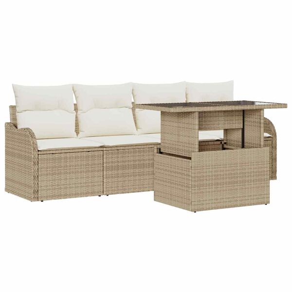 vidaXL Garten-Sofa-Set mit Kissen 5 pcs Beige Poly Rattan