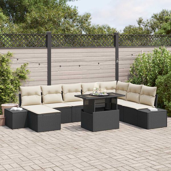 vidaXL Garten-Sofa-Set mit Speicher 9 pcs Schwarz Poly Rattan