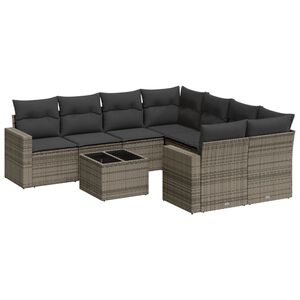 vidaXL 9-tlg. Garten-Sofagarnitur mit Kissen Grau Poly Rattan