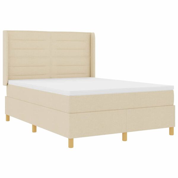 vidaXL Boxspringbett mit Matratze Creme 140 x 200 cm Stoff