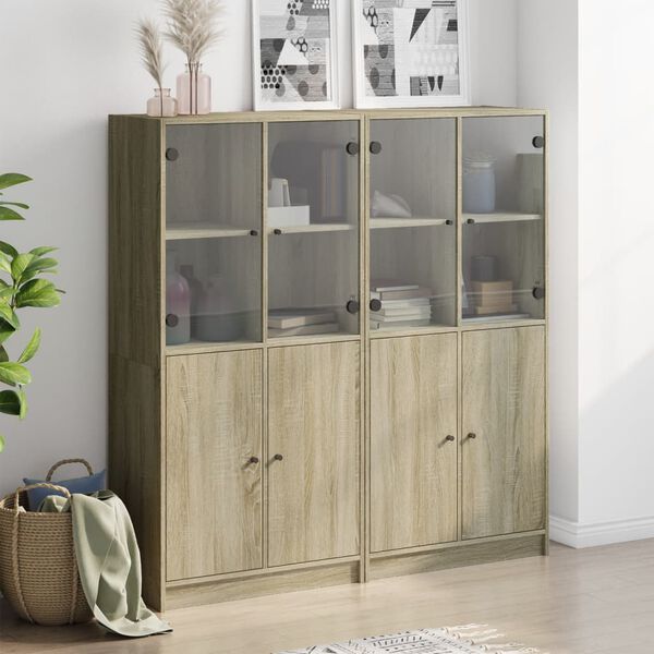 vidaXL B&uuml;cherschrank mit T&uuml;ren Sonoma-Eiche 136x37x142cm Holzwerkstoff