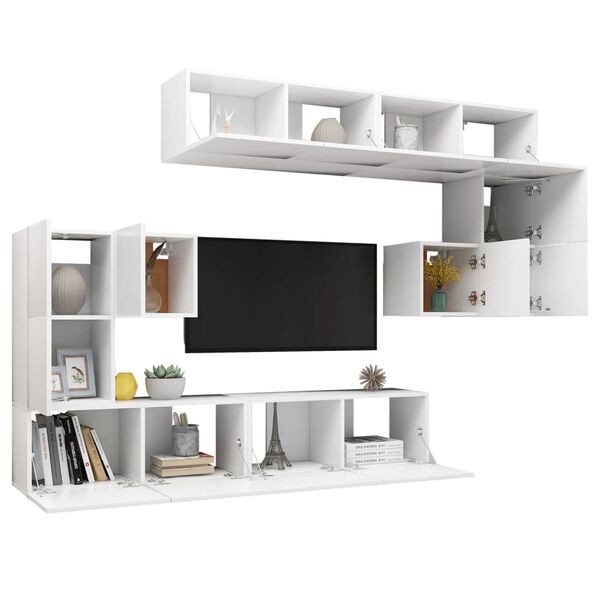 vidaXL 8-tlg. TV-Schrank-Set Wei&szlig; Holzwerkstoff