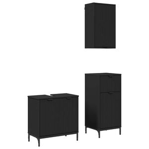 vidaXL Badezimmerm&ouml;bel-Set 3 stk. Schwarz 39,5 x 36 x 88 cm