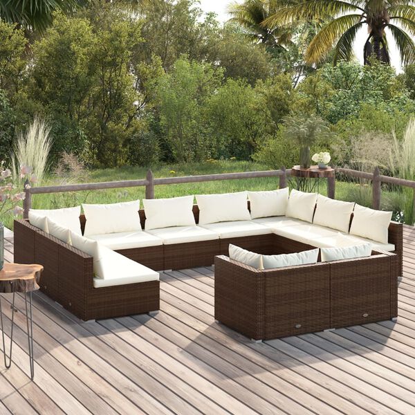 vidaXL 11-tlg. Garten-Lounge-Set mit Kissen Braun Poly Rattan