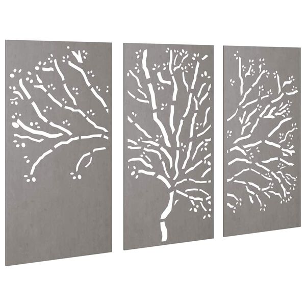 vidaXL 3-tlg. Garten-Wanddeko 105x55 cm Cortenstahl Baum-Design