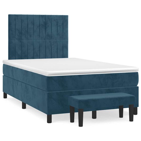 vidaXL Boxspringbett mit Matratze Dunkelblau 120x190 cm Samt