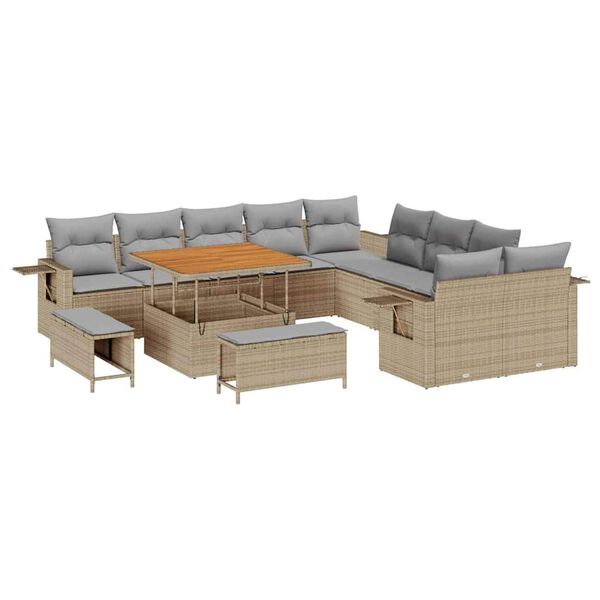 vidaXL Garten-Sofa-Set mit Speicher 13 pcs Beige Poly Rattan