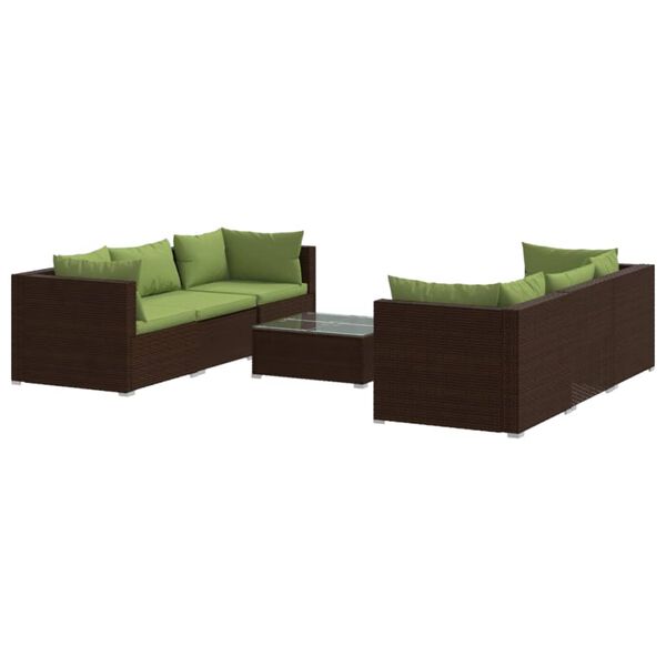 vidaXL 7-tlg. Garten-Lounge-Set mit Kissen Poly Rattan Braun