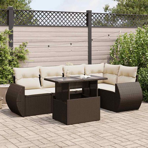 vidaXL 6-tlg. Garten-Sofagarnitur mit Kissen Braun Poly Rattan
