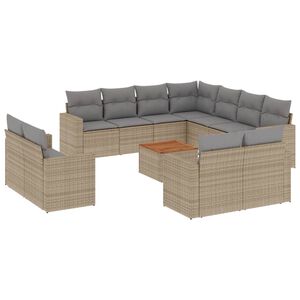 vidaXL 12-tlg. Garten-Sofagarnitur mit Kissen Beige Poly Rattan