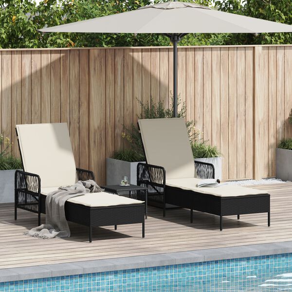 vidaXL Sonnenliege mit Kissen 2-Person 2 pcs Schwarz Poly-Rattan