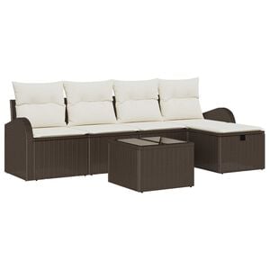 vidaXL Garten-Sofa-Set mit Kissen mit Speicher 6 pcs Braun Poly Rattan