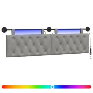 vidaXL H&auml;ngendes Kopfteil Mit LED Licht Hellgrau Samt